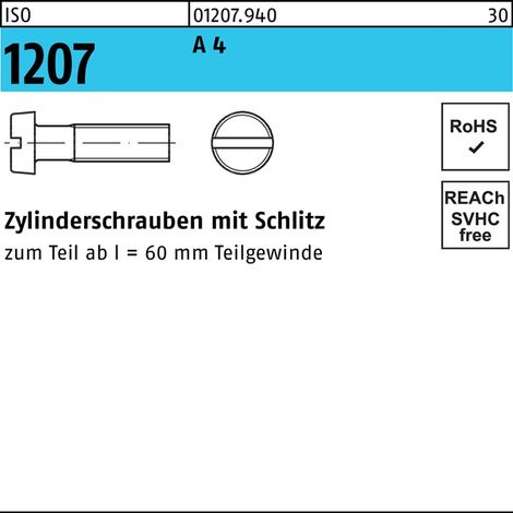 Vis à tête cylindrique ISO 1207 fendue M2x 8 A 4 1000 pièces