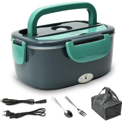 60W 1.5L Gamelle Chauffante, 2 en 1 Boite Chauffante Repas pour Voiture Camion Maison, 12V/24V/220V Lunch Box Chauffante Electrique pour Bureau, École, Voyage, Voiture (A)