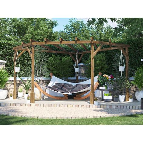 Dunster House Corner Pergola Kit DIY Garden Plants Frame Pressure Treated Wooden 3m x 3m Utopia Diamond (1/5)