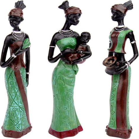 Statue Africaine Femme - Sculpture Résine Décor Bureau Intérieur - Ornement Vintage Collection 3 Pièces (1/5)