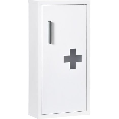 Armoire à pharmacie murale blanche en acier avec 3 étagères intérieures, fermeture magnétique, rangement sécurisé pour médicaments, salle de bain et premiers secours  CHICFURN (1/5)