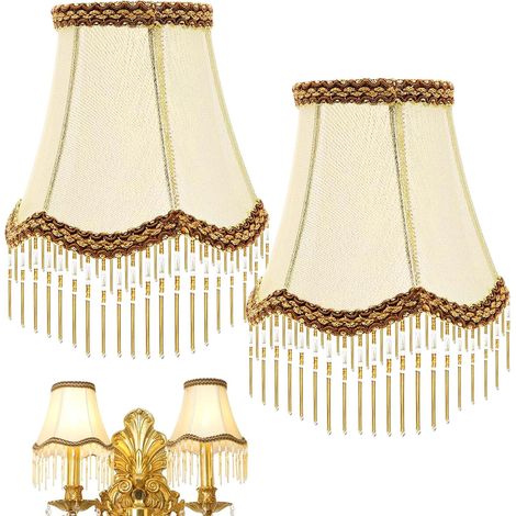 Retro Lampshade With Fringes: 2 Pieces Vintage Fabric Lampshades, Vintage Victorian Scallop Fringe Lampshades For E14 Pendant Lamps, Wall Sconces (1/5)