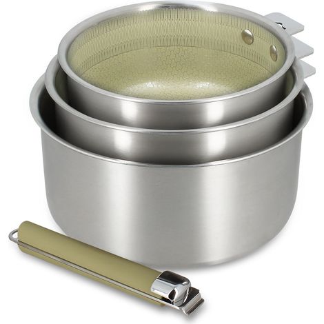 Lot de 3 casseroles 16/18/20 cm en acier inoxydable avec 1 poignée, AGLAE (1/4)