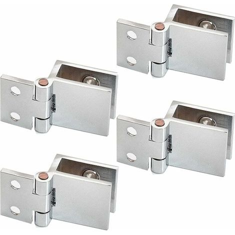 4 pièces Clip de porte en verre charnière, Douche, Support en Acier Inoxydable pour Porte de Placard Angle Ouverture, Charnière pour Porte en Verre de Meuble de Cuisine, Vitrine (1/5)
