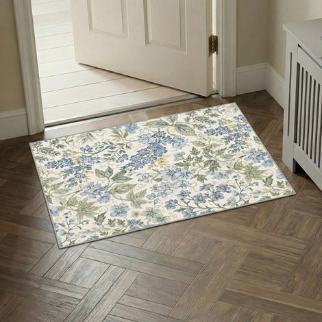 Tapis Entree Interieur Vintage 60x90cm Lavable en Machine AntidéRapant Poil Ras, pour Chambre Salle a Manger Descente de Lit Bureau, Cuisine,Vert Floral (1/5)