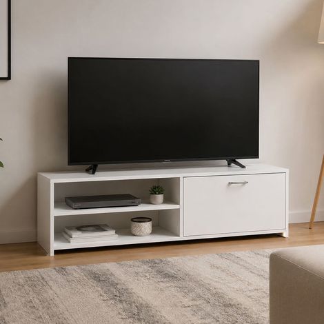 Mueble para TV Lilali, un cajón, 2 estantes, 2 compartimentos, 120x39x31h cm Blanco (1/3)