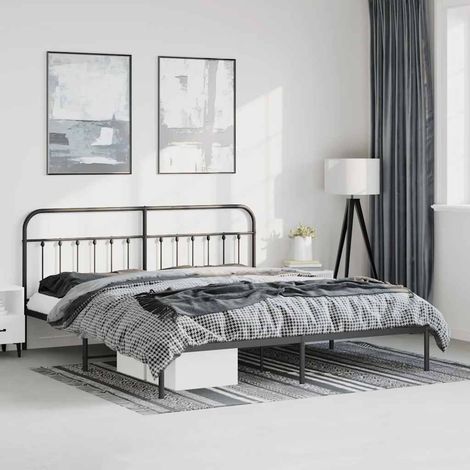 Cadre de lit métal sans matelas avec tête de lit noir 193x203cm (1/5)