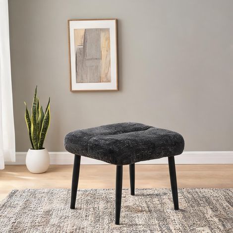 Pouf coloris gris foncé en chenille acier 45 x 41 x 38 cm (1/5)