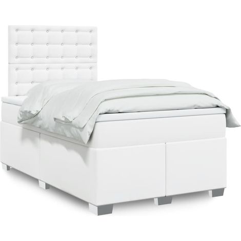 Boxspringbett mit Matratze Weiß 120x200 cm Kunstleder