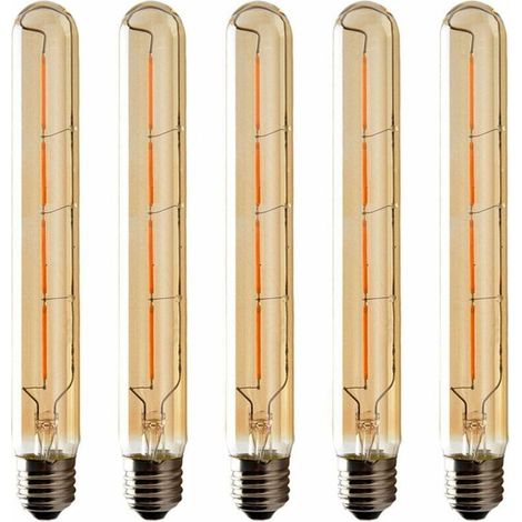 Lot de 5 Ampoules T225 Long Tube, Filament LED Edison, 6W Culot E27 Blanc Chaud, Verre Ambré Pour Décorative Ampoule, AC 220-240V (1/5)