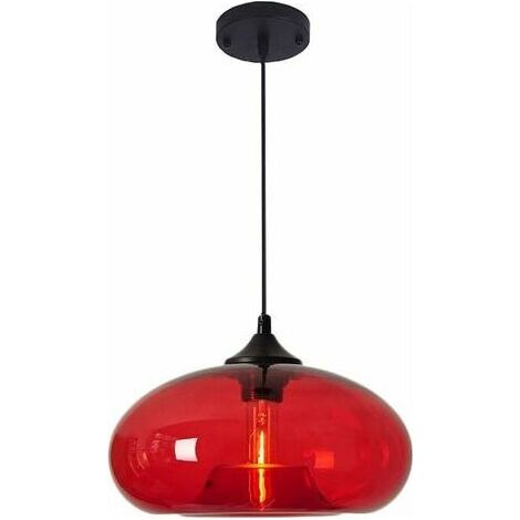 Runde Vintage-Industrie-Pendelleuchte aus farbigem Glas, Retro-Loft-Bar-Deckenleuchte E27, Kronleuchter für Küche, Esszimmer, Schlafzimmer (Rot) [Energieklasse A+] - RWSuspension (1/5)