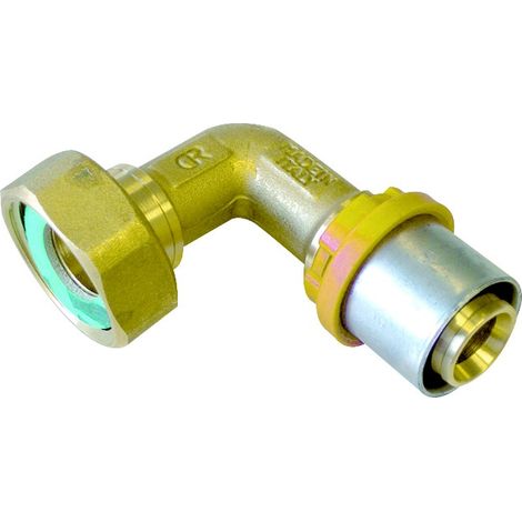 Raccordo curvo con girello e guarnizione piana per tubo multistrato a pressare gas modello al-cobrap 1/2 16  Tiemme raccorderie spa