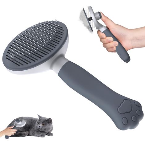 Set di 2 spazzole per gatti, spazzola per cani [impugnatura ergonomica, pulizia con un clic e design brevettato] Strumento per cani/gatti/conigli a pelo corto e lungo, accessori per cani