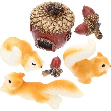Mini figurines d'écureuil en forme de pomme de pin, décoration intérieure, 3 x 3 x 2,8 cm, design réaliste, lot de 6. (1/5)