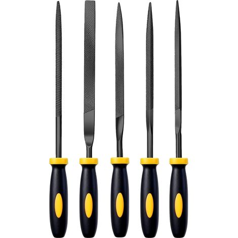 5-Piece Precision Metal File Set, Carbon Steel File Kit, Hand Tools for Electricians and Pliers, for Manicures, Fish Hook Sharpening, Key Repair, Glass Hole Sharpening (1/5)