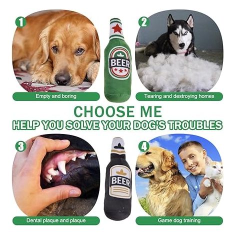 Lot de 2 jouets couineurs en peluche douce pour chien en forme de bouteille de bière Jouets pour chien en forme de bière, jouets à mâcher couineurs pour chiens de petite, moyenne et grande taille (1/5)