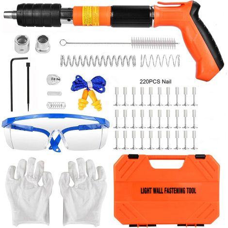 Pistolet à clous manuel portable – Outil de fixation en acier, réglage 5 vitesses, pour béton et ancrage mural
