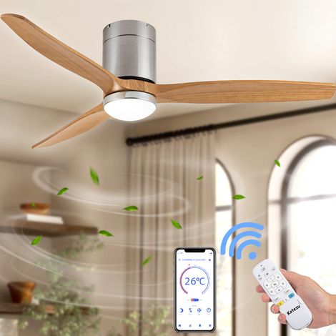Ventilateur Plafond avec Lumière LED à Intensité Variable, 132 cm, Télécommande/Mode Hiver-Été/Silencieux/Moteur CC 30W/Bois (1/5)