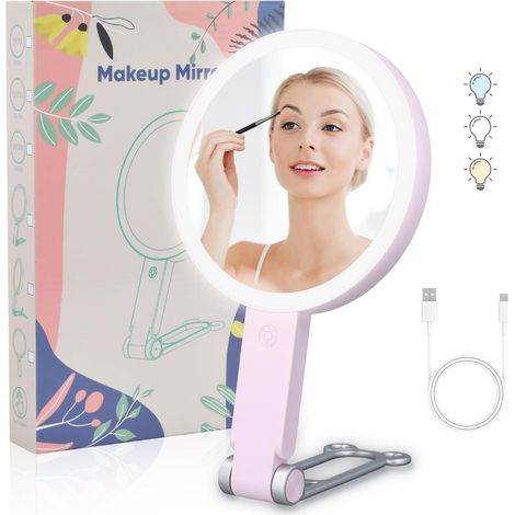 Specchio ingranditore 20X/1X con 64 LED, bifacciale, ricaricabile, specchio per il trucco pieghevole con luce, specchio illuminato per trucco, bagno, viaggio, ufficio - Regalo