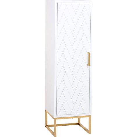 Armoire bois blanc artisanale sur pied métal doré élégant - blanc chevrons pied métal doré (1/5)