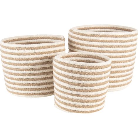 Lot de 3 paniers de rangement en jonc de mer beige et marron 26 x 26 x 19 cm - PANGIVO (1/3)