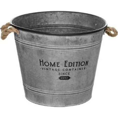 Atmosphera – Cache-pot en fer 38cm – Finition gris zinc – Forme ronde – Poids léger 0,8kg – Pour décoration intérieure et extérieure