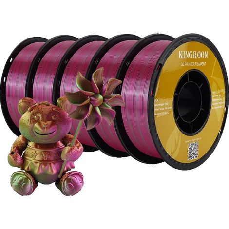 Filamento per stampante 3D, finitura setosa, opzioni multicolore, oro, verde, rosso rosato (1/2)