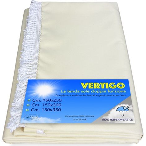 TENDA SOLE VERTIGO da esterno GIARDINO balcone PANNA UNITO impermeabile e idrorepellente Cm. 150 x 250 (1/5)