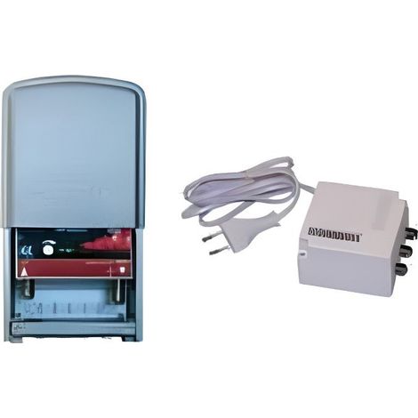 Kit amplificateur de mât TNT UHF 40 dB réglable filtré 4G + alimentation 2 sorties TV