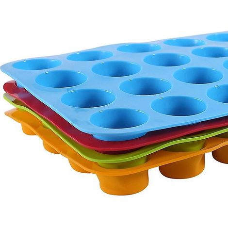 Ensemble de 4 moules à muffins, gâteaux et chocolats en silicone de qualité alimentaire (rouge, bleu, vert, orange) (1/5)