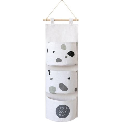 (3 poches) Sac de rangement suspendu, tenture murale de porte en tissu, placard en tissu, chambre, sac mural en coton et lin (1/5)