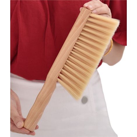 Brosse à lit à manche rond - Brosse à poussière en bois - Brosse de nettoyage pour tapis - 29,8 x 9 cm - Beige - 1 pièce (1/5)