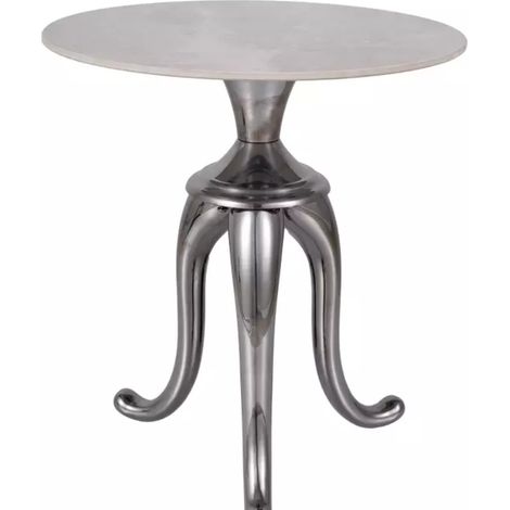 Table d'appoint en acier inoxydable blanc brillant effet marbre avec pieds argent NACRE (1/3)