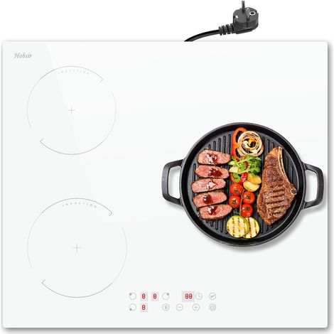Hobsir - Plaque Induction 3 Feux avec Prise, Blanc Table de Cuisson électrique 60CM, 3500W, Fonction Boost, Verrouillage de Sécurité, Commande Tactile, Minuterie de 99 Minutes, 230V (1/5)