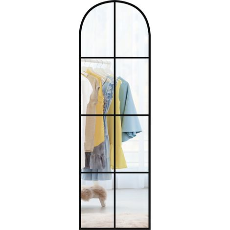 Miroir arqué sur pied ou mural 40x160cm, cadre métallique noir, film anti-éclats (1/5)