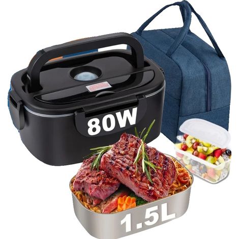 Fiambrera eléctrica con calefacción, compatible con doble voltaje, incluye bolsa isotérmica, 80W-1.5L (1/2)