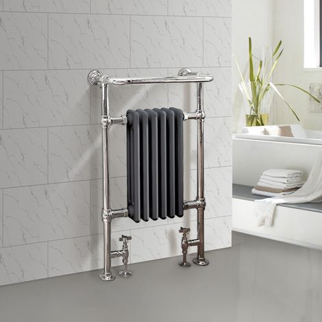 NRG Bathroom Cast Iron Radiator Traditional Heated Towel Rail Column Rads Anthracite 952 x 568mm (1/5)