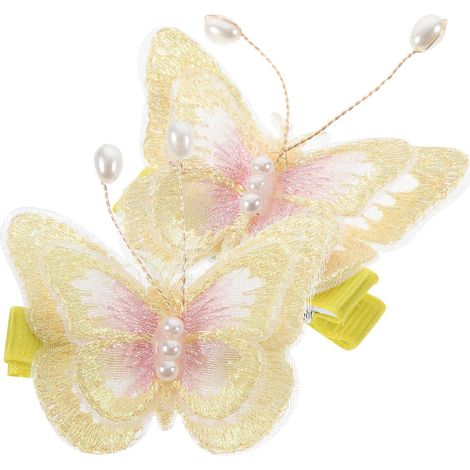 Pieces Mini Yellow Metal and Fabric Hair Clips for Girls (1/5)