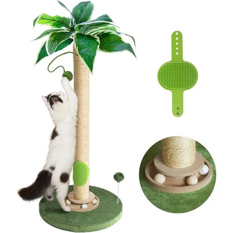 Griffoir pour Chat Griffoir à 84cm pour Chats d'intérieur avec Jouet pour Chat et Balle Interactive Auto-Groomer pour Chatons et Chats Adultes (1/5)