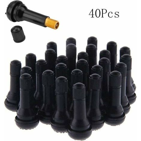 40 cappucci valvola per pneumatici auto tubeless, valvole per pneumatici TR413, set di valvole in gomma, neri (1/5)