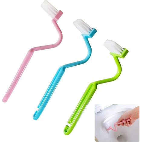Brosse Toilettes, 3 Pièces Brosse WC Incurvée, Brosse Toilette WC Rebord de Nettoyage Courbé, pour Nettoyer Les Coins des Toilettes, Nettoyage en Profondeur (1/5)