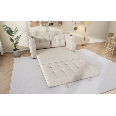 Sofá cama 2 plazas 141x79x93 cm de chenilla beige, triple plegado para estudio – MEUBLIV (1/5)