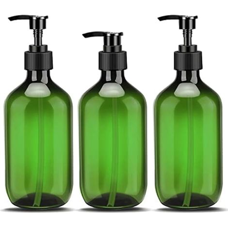 Distributeur de shampoing et gel douche, 500 ml - Lot de 3 flacons pompe vides en plastique, flacons de lotion rechargeables, contenants réutilisables pour shampoing et savon (1/5)
