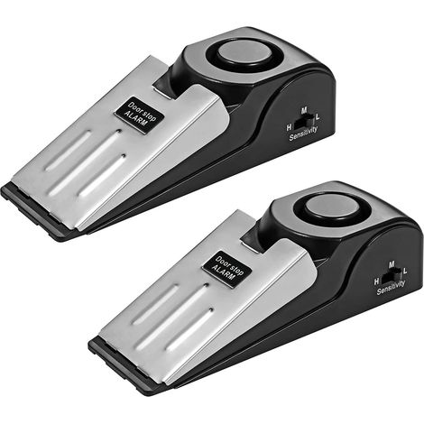 Butée de porte antivol portable (lot de 2) : alarme de sécurité portable en forme de coin avec caoutchouc antidérapant et sirène de 125 dB. Sensibilité réglable. (1/5)