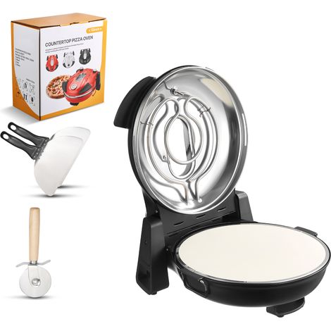 Mophorn Horno de Pizza Eléctrico de 1200 W, con Piedra de Cordierita, Control de Temperatura de 5 Niveles, Ventana de Observación para Cocción Precisa, hasta 420 °C, Negro, 380 x 350 x 190 mm (1/5)
