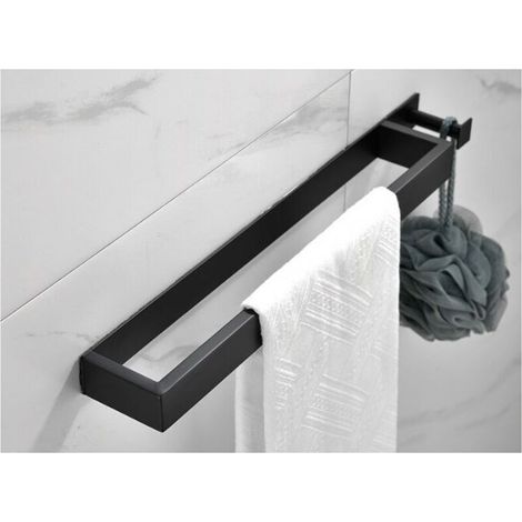 EASYCOMFORT Porte-serviettes sans perçage noir mat - Porte-serviettes en bande inox 304 - avec crochet - autocollant 40 cm - pour salle de bain (1/5)
