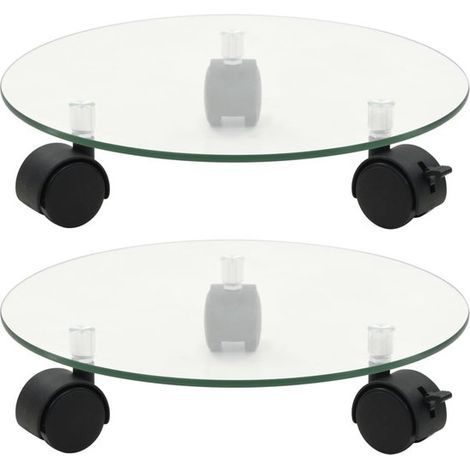 Roulettes pour plantes, lot de 2, Ø 28 cm, verre trempé, charge maximale 25 kg, roues pivotantes à 360° avec frein, support mobile transparent pour pots (1/5)