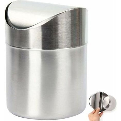Mini Stainless Steel Countertop Trash Can, Mini Stainless Steel Countertop Trash Can, Mini Tabletop Trash Can with Lid for Dining Tables, Desks and Dressing Tables