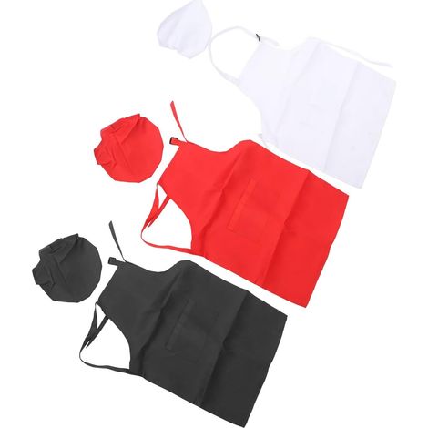 Set aus 3 Kinderschürzen und Kochmützen, rotes und schwarzes Küchenoutfit aus Polyester für Jungen und Mädchen, dehnbares und bequemes Kochkleid zum Backen usw. (1/5)