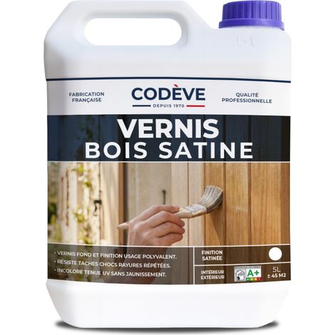 Vernis Satine Bois - 5 L - Codeve Bois - Pour Un Aspect De Finition Satiné Sur Un Bardage, Fenêtre Ou Volet Bois. (1/5)